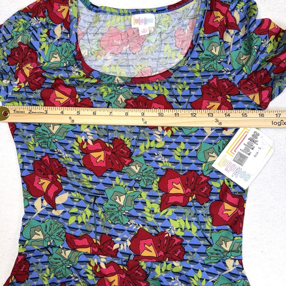LuLaRoe Ana Dress Womens Small Blue Red Floral Geometric Maxi‎ Dress NWT - Picture 6 of 15